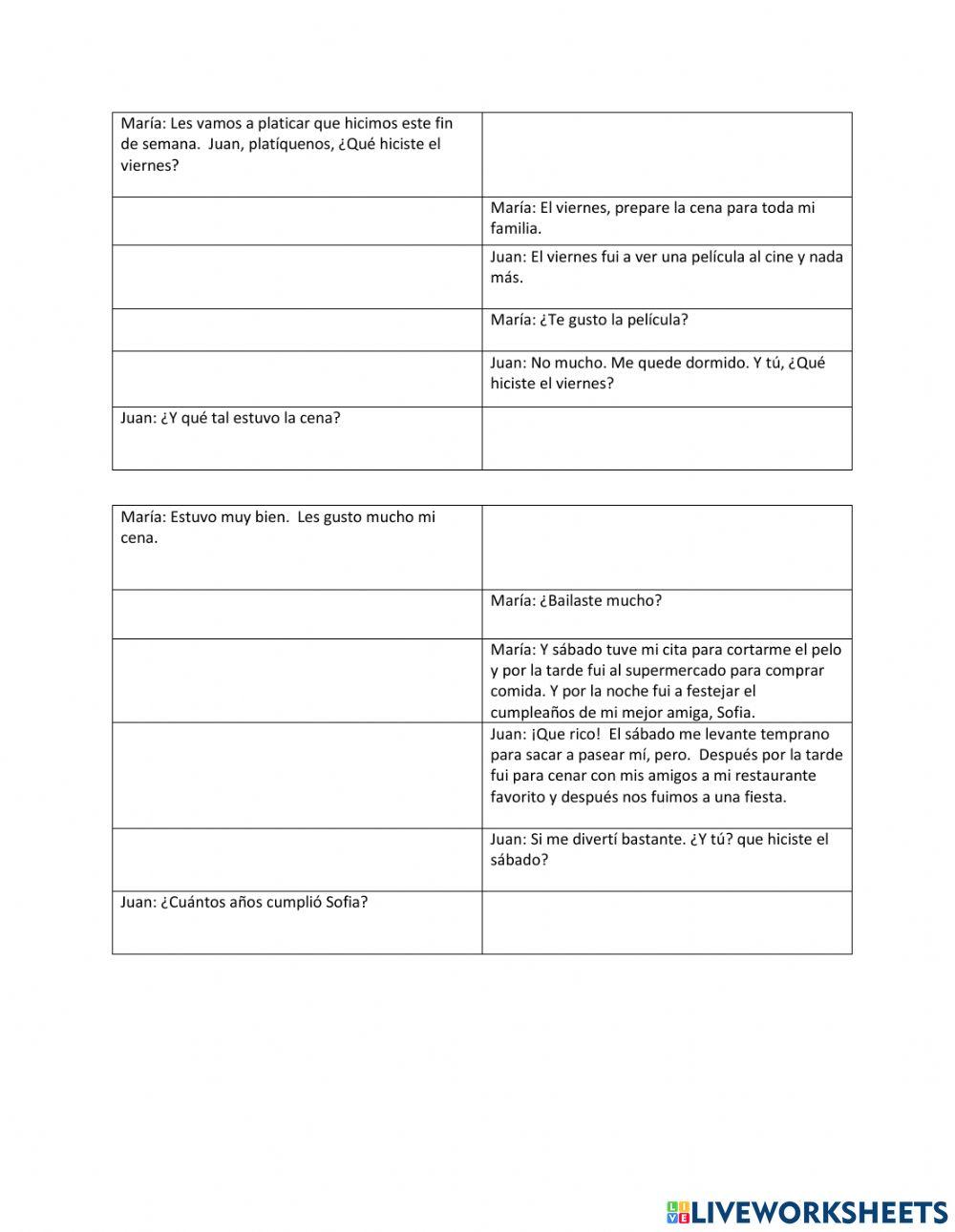 Spanish Routines in the Past Tense Simple