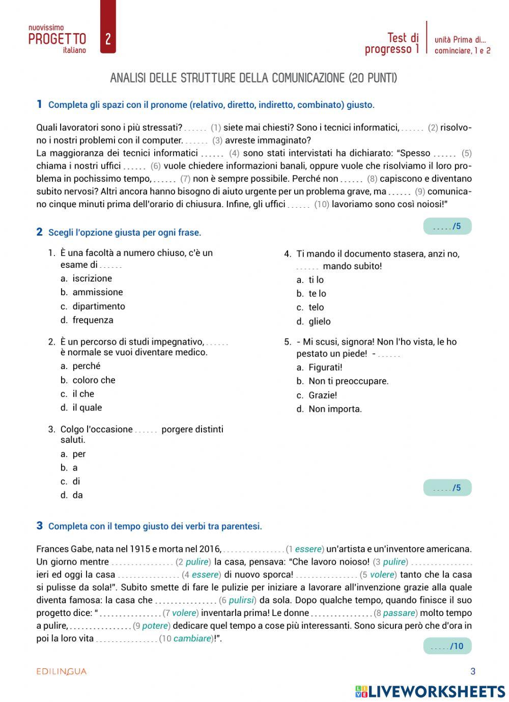 Test di progresso unità 0,1,2