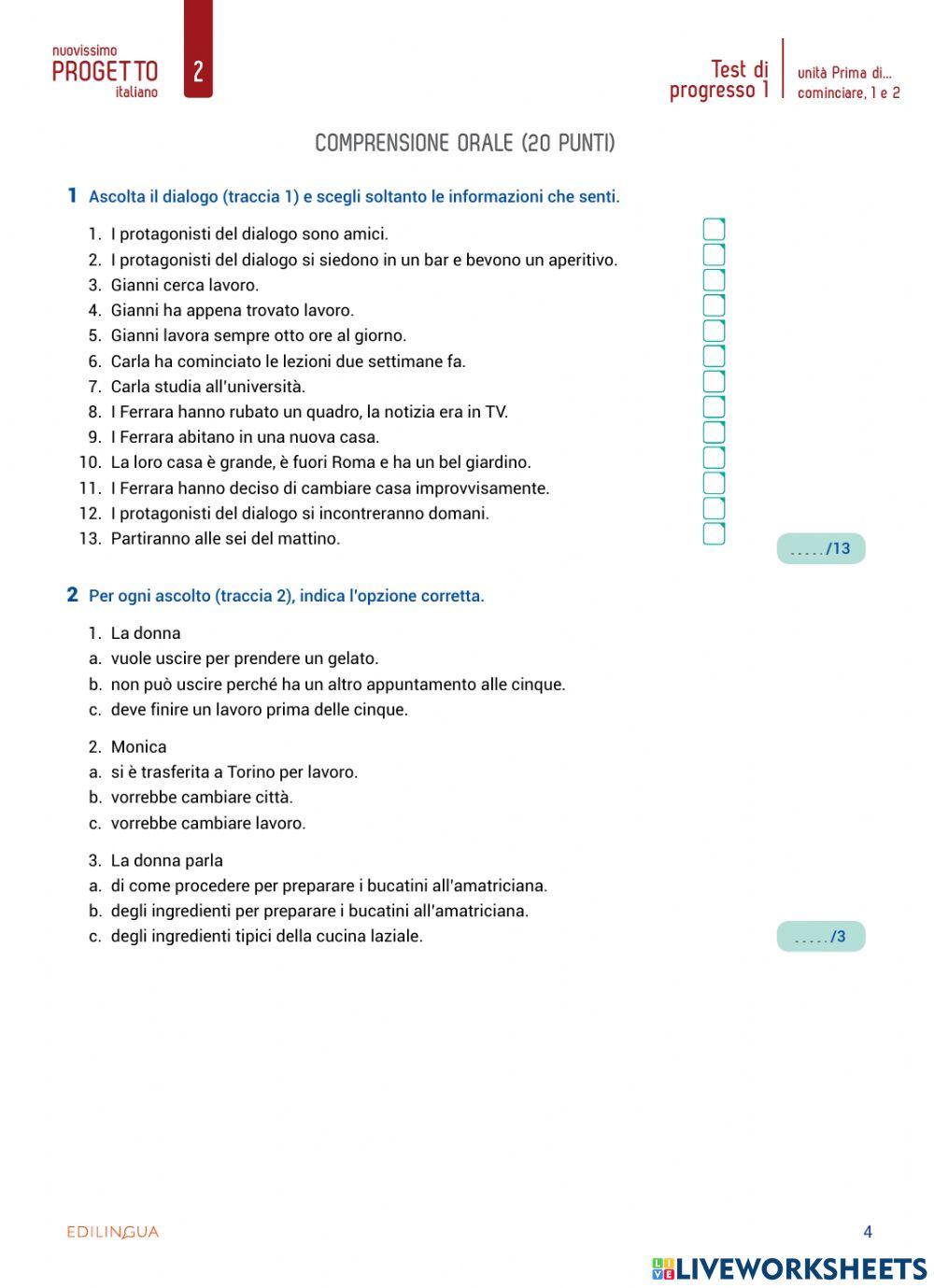 Test di progresso unità 0,1,2