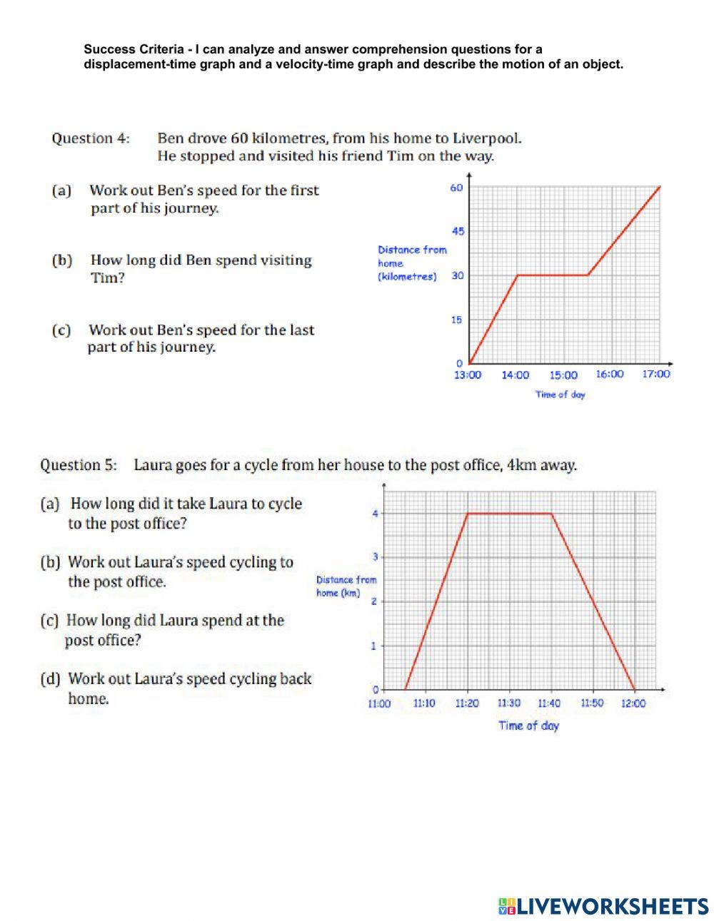 Distance-Time Graphs Worksheets, Questions and Revision