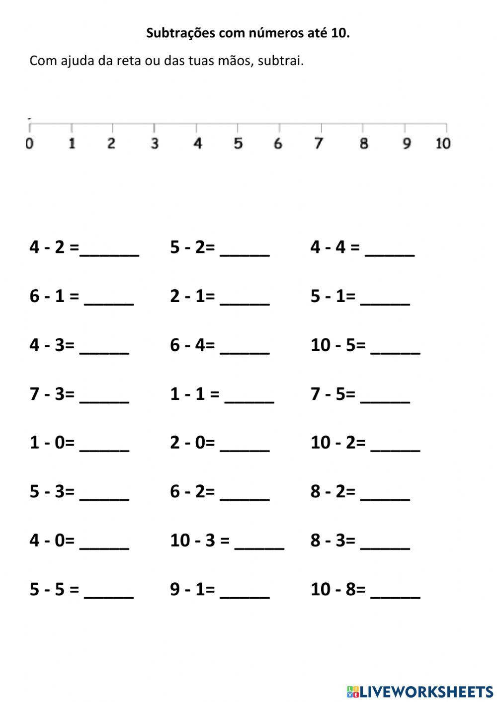 Subtração com números até 10