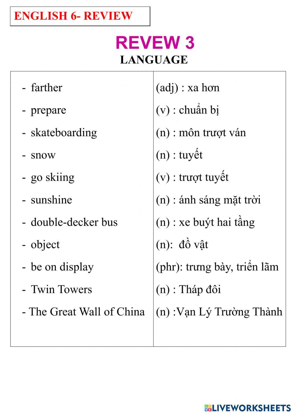 English 6- REVIEW 3- LANGUAGE