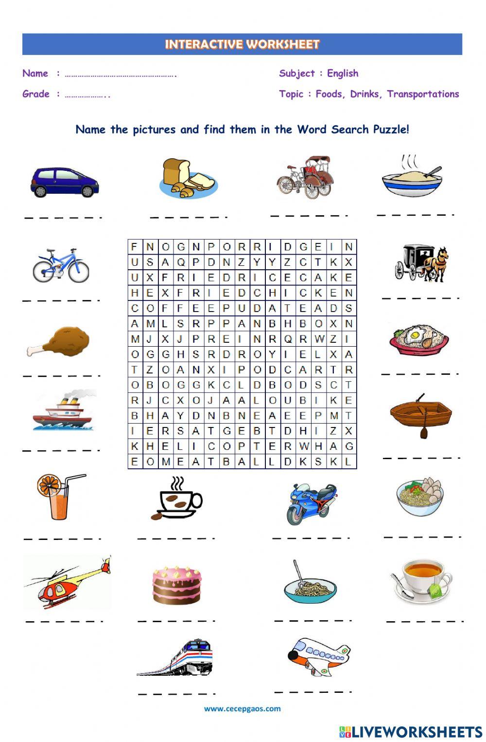 LKPD Interaktif Bahasa Inggris Tentang Foods, Drinks, and Transportations