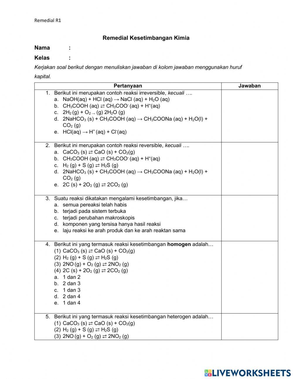 Remedial Kesetimbangan Kimia (R1)