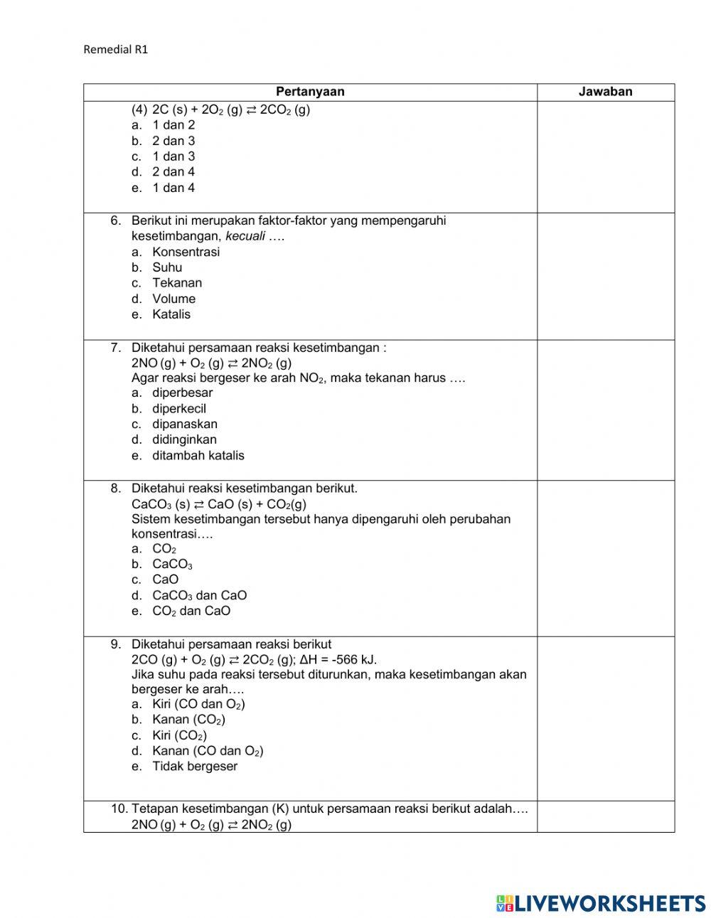 Remedial Kesetimbangan Kimia (R1)