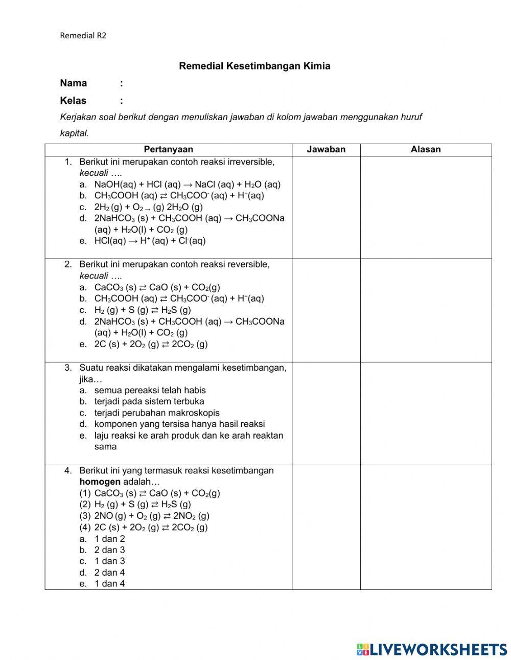 Remedial Kesetimbangan Kimia (R2)
