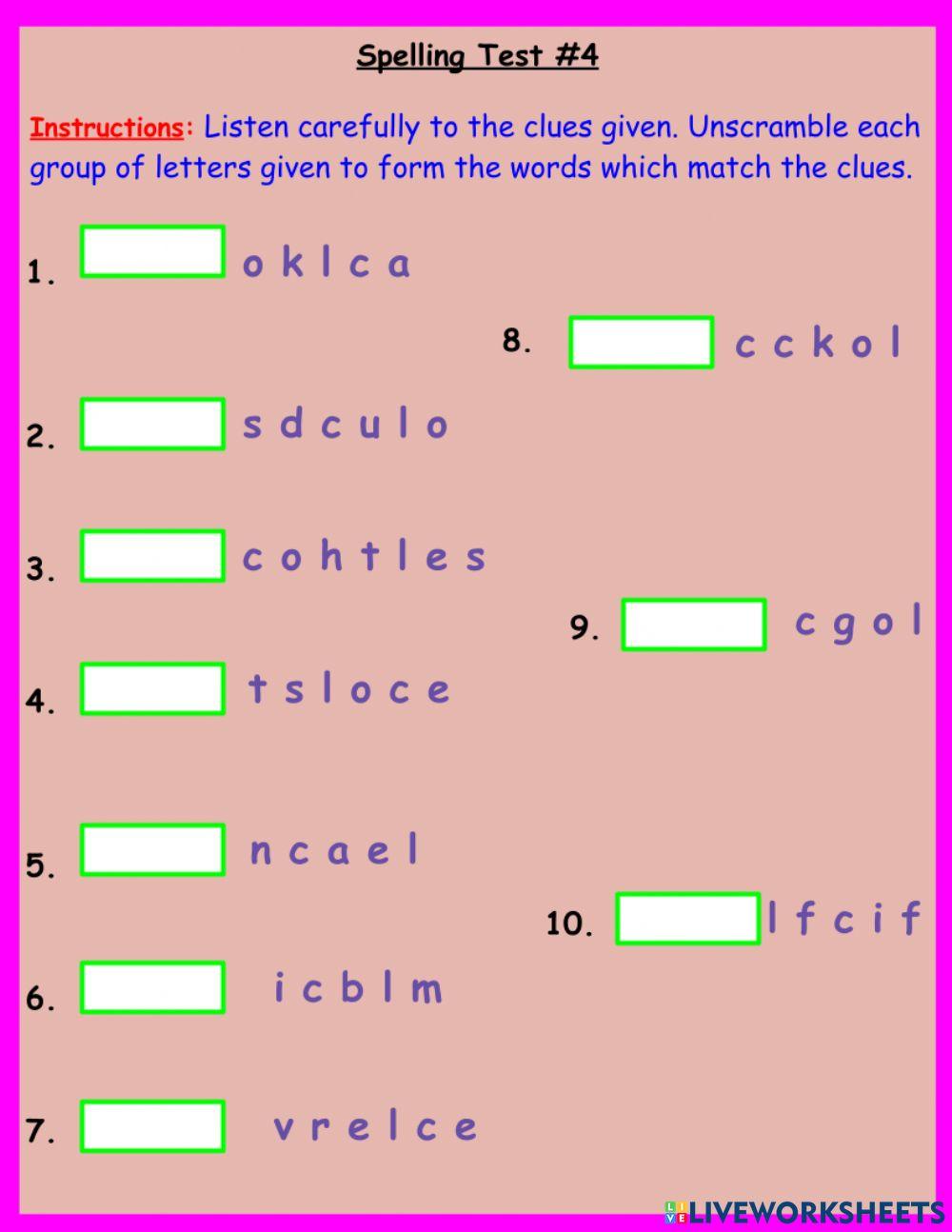 Spelling Test Week 5 Spelling Test Week 5