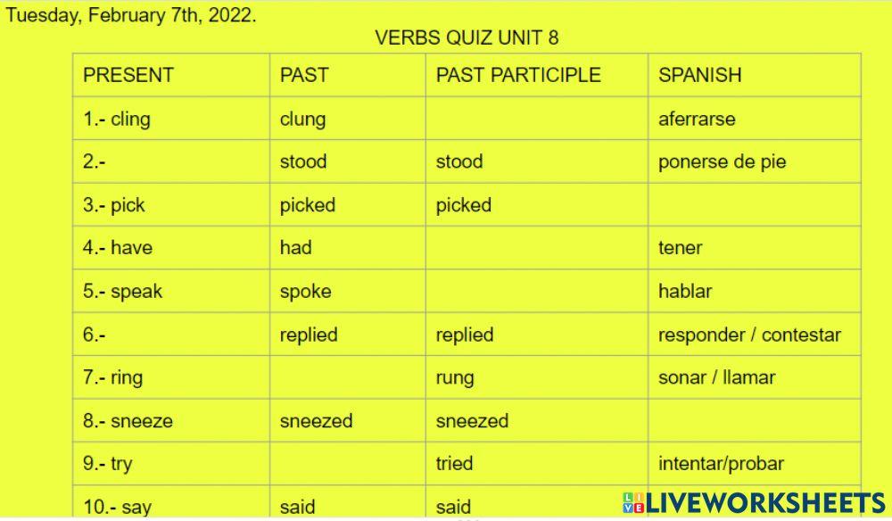 Verbs quiz