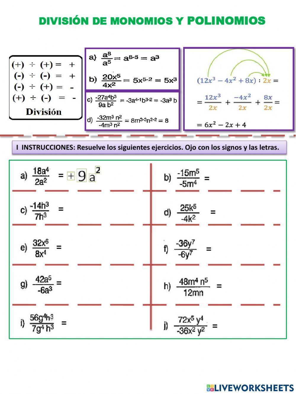 Multiplicación y división algebraica
