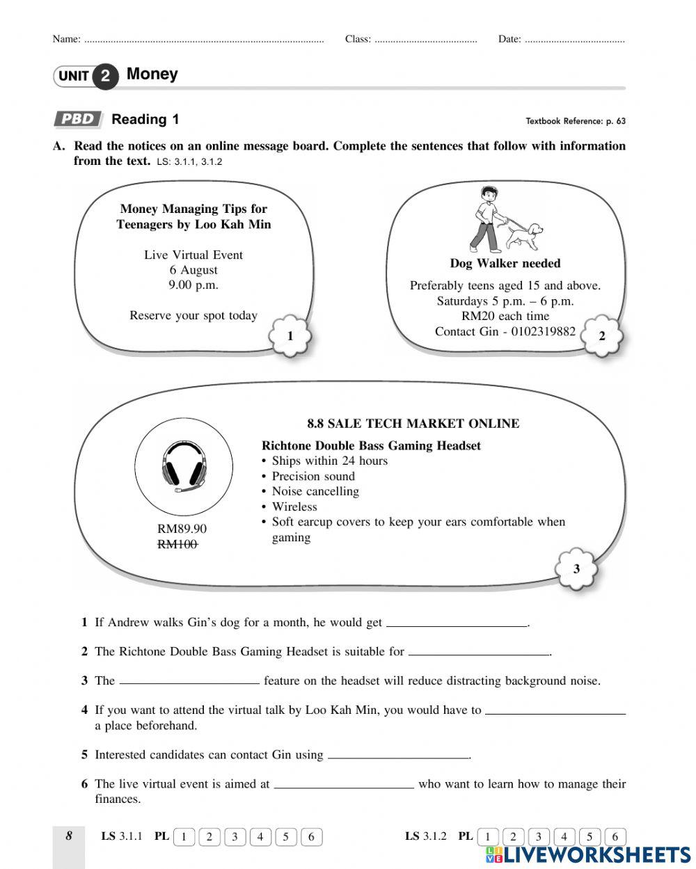 Unit 2 : Money (Reading) - Form 2