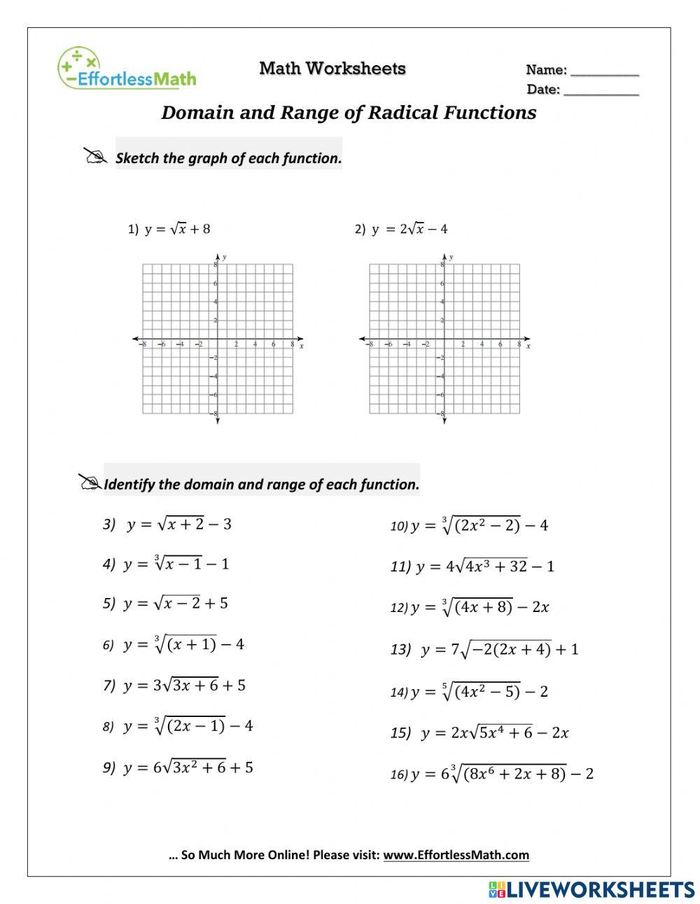 Domain and Range of Radical Functions 2717372 | MrReinke