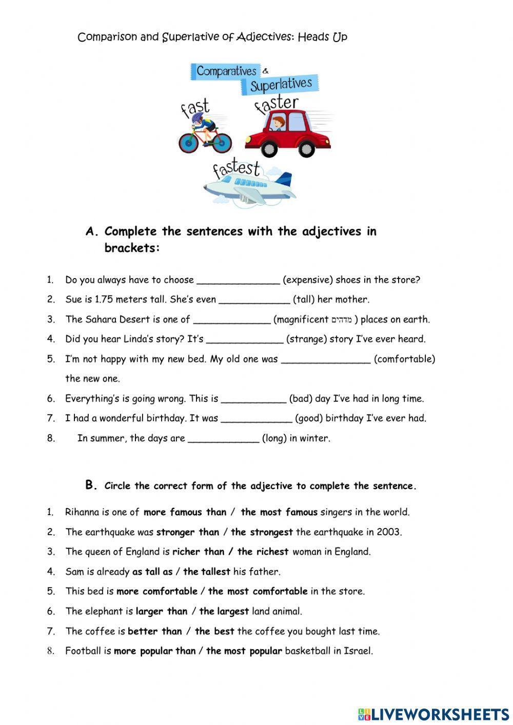 Comparative superlative interactive worksheet for 8 Live Worksheets