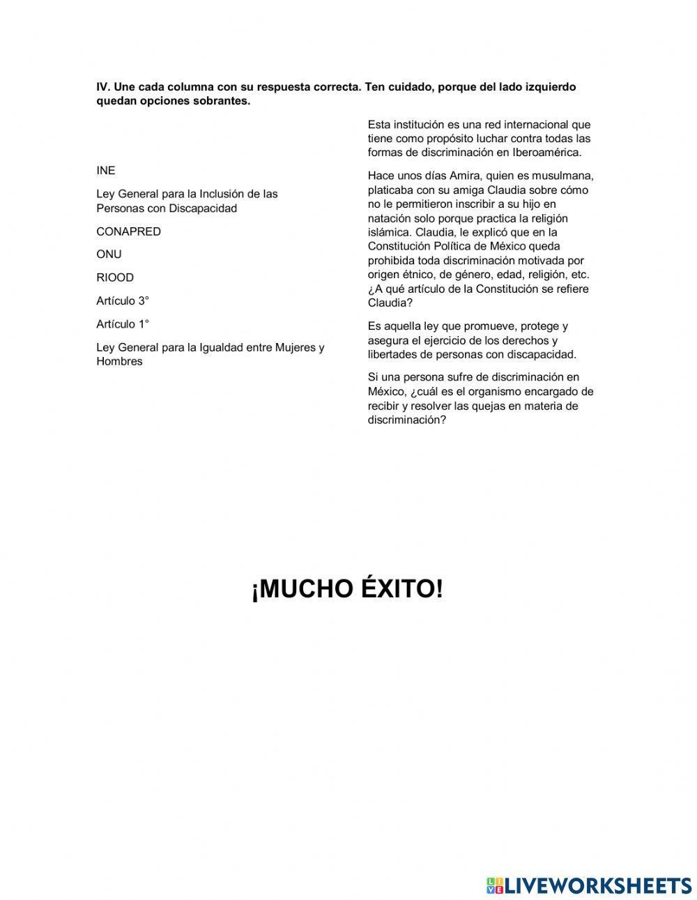 Evaluación secuencia: Valoración de la diversidad, no discriminación e interculturalidad
