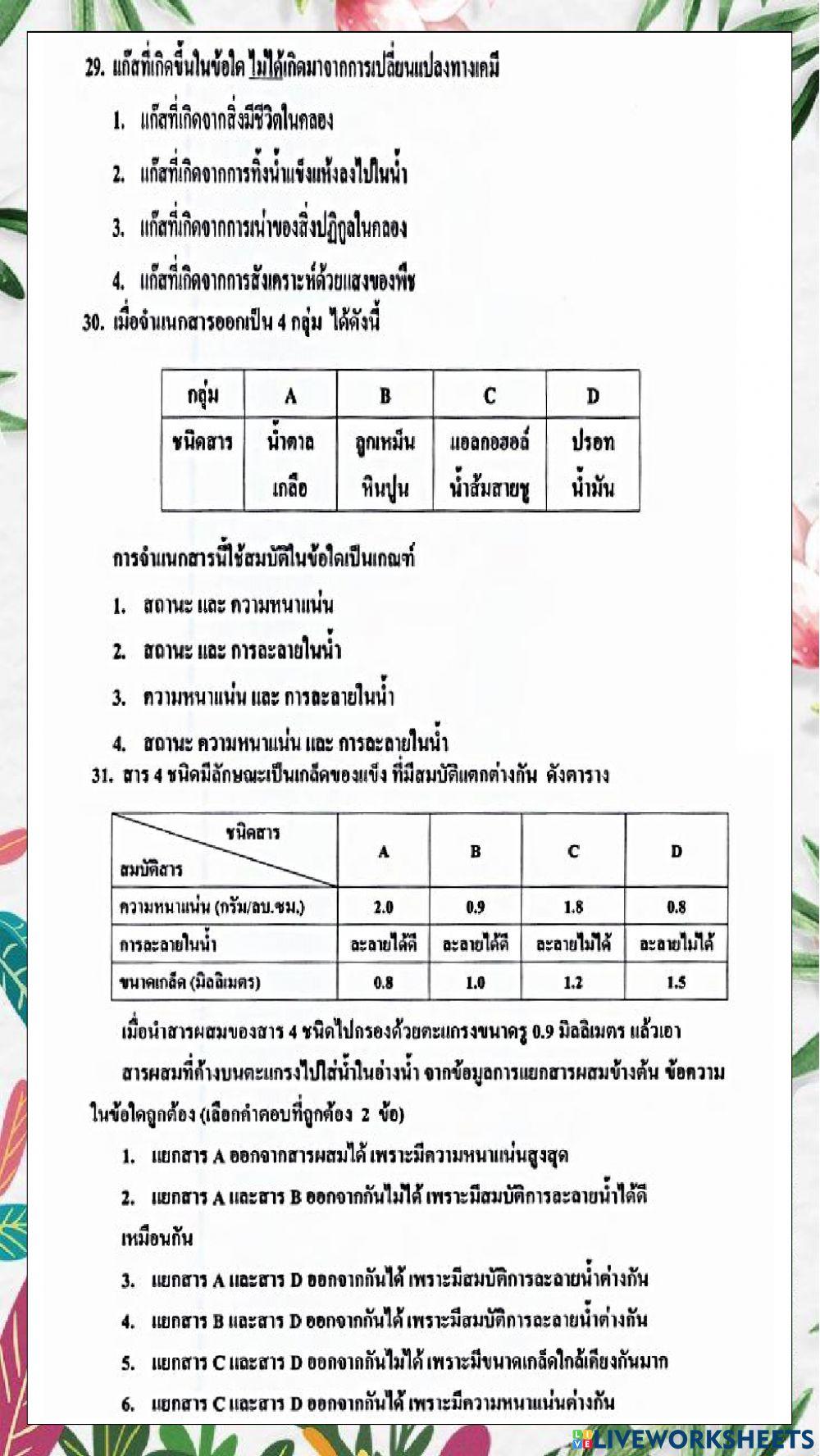 ข้อสอบวิชาวิทยาศาสตร์ o-net  ปีการศึกษา 2559  (ข้อที่ 21-32)