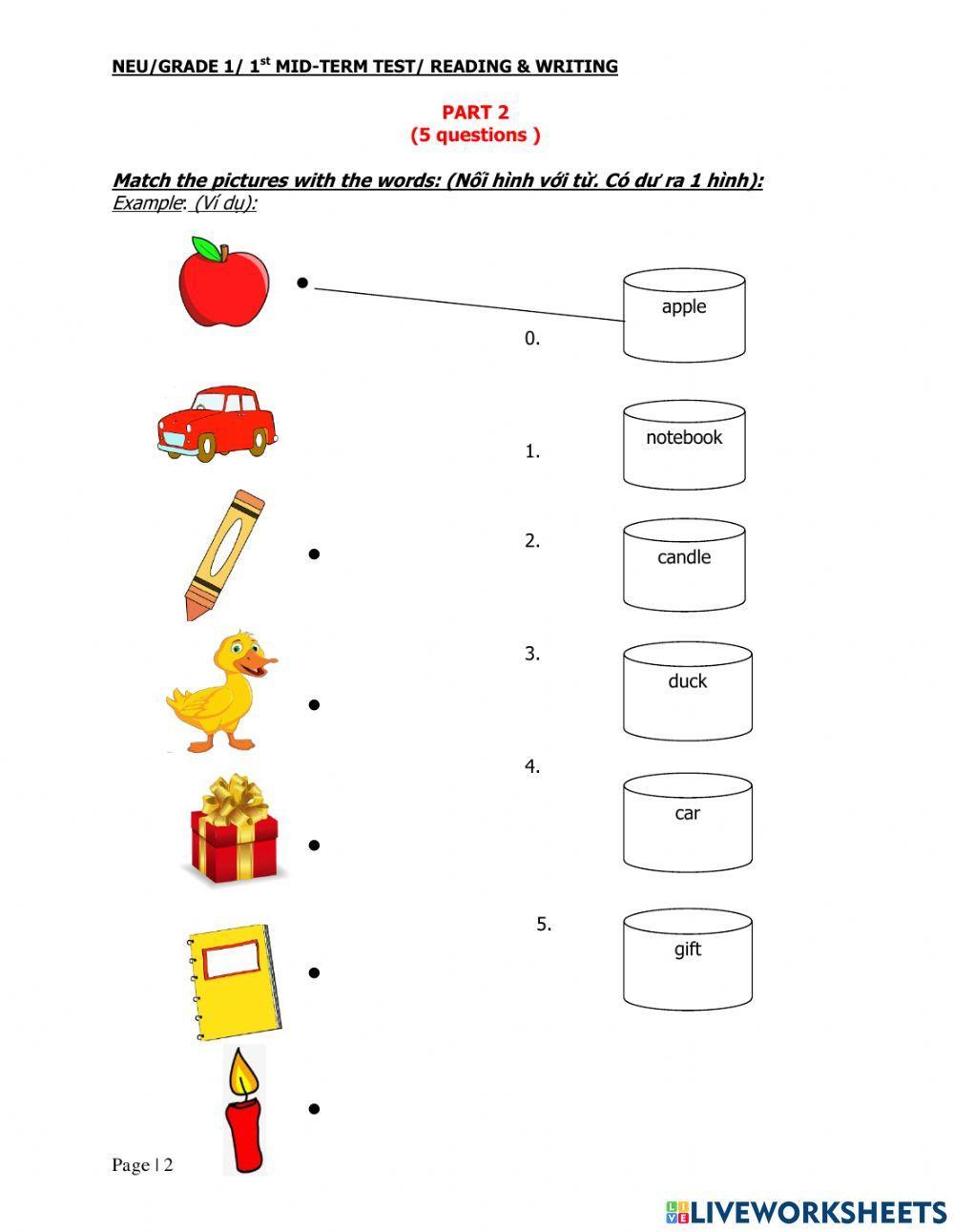 Grade 1 - 1st Mid-term test - R-W