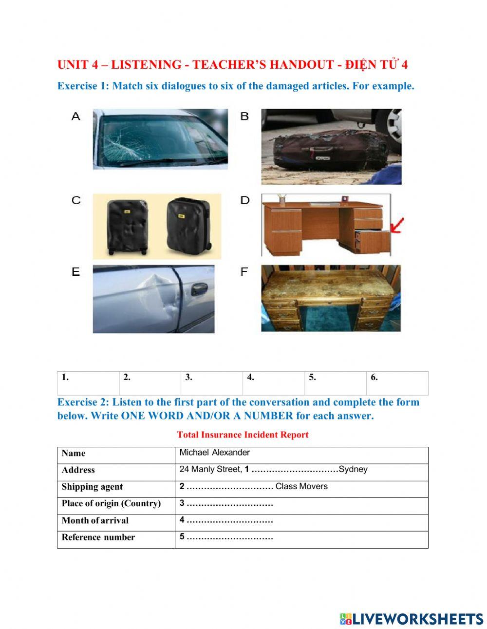 Unit 4- Listening - Teacher's handout - Điện Tử 4