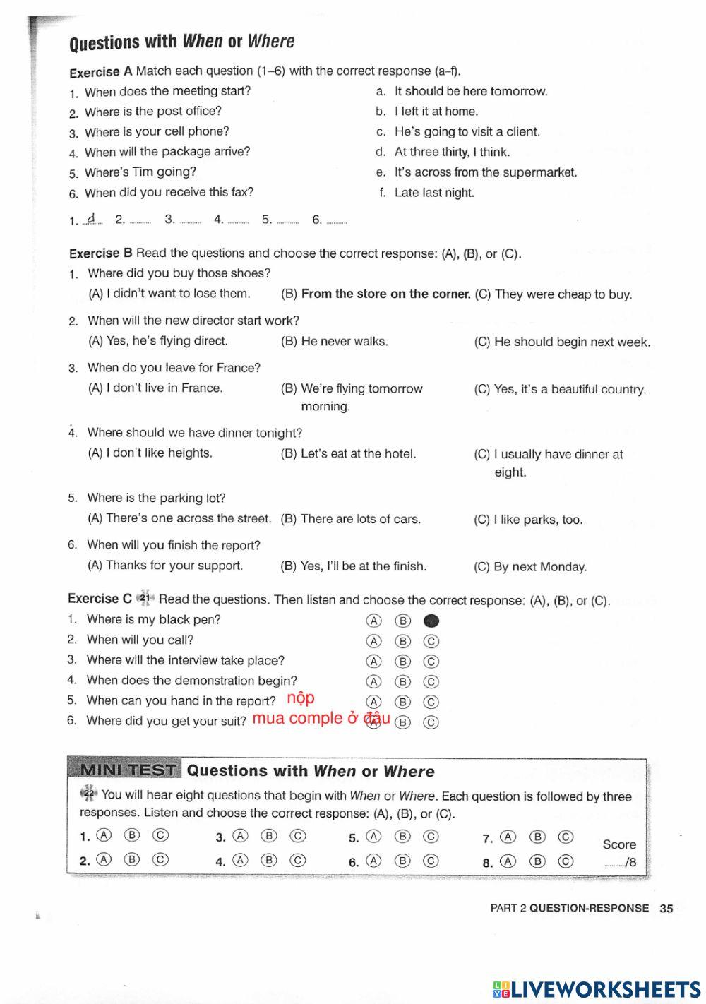 Toeic Part 2 Wh questions