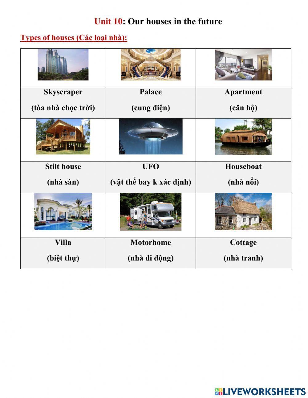 English 6 - Vocab - Unit 10: Our houses in the future