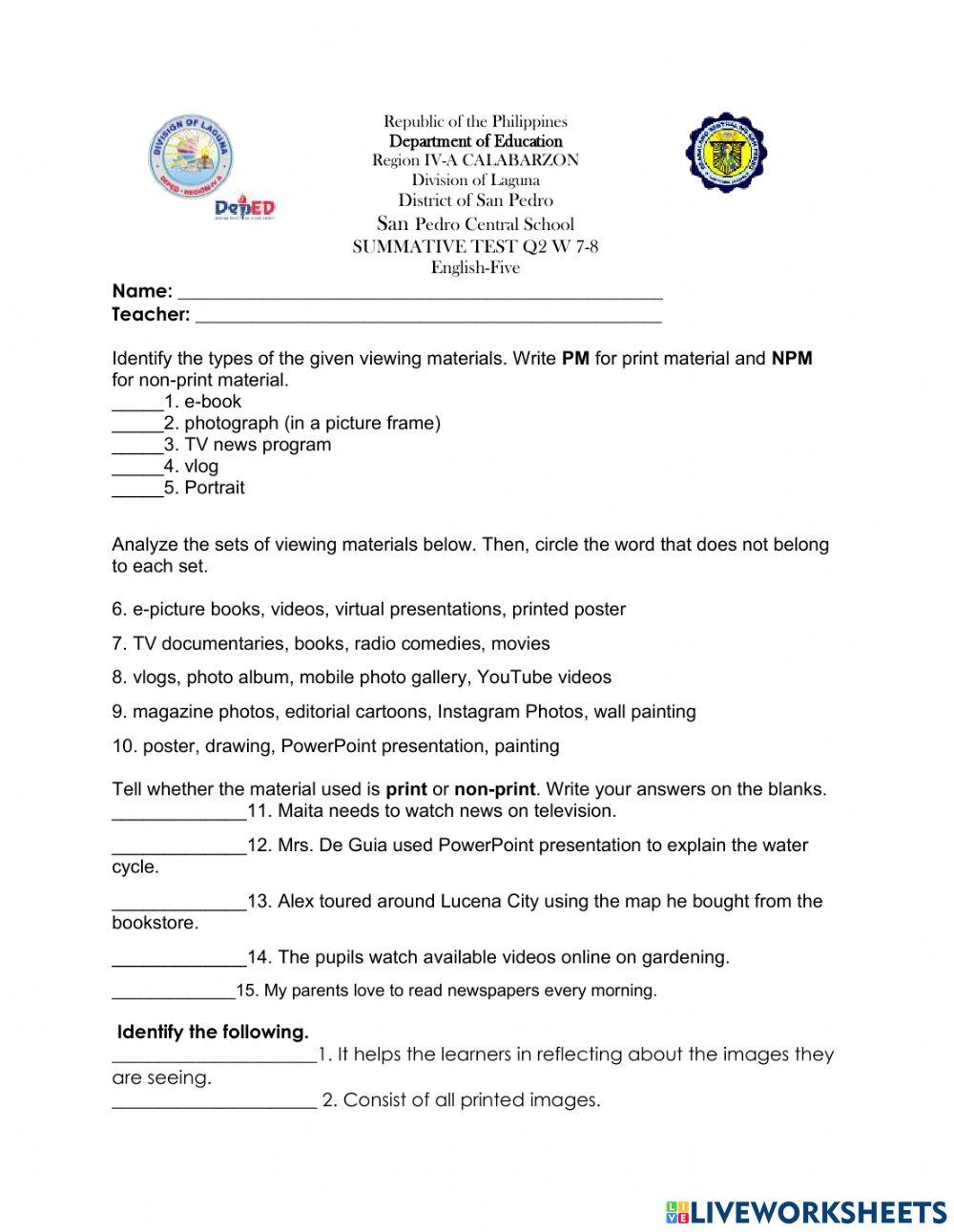 Summative Test iin English Q2 W7-8
