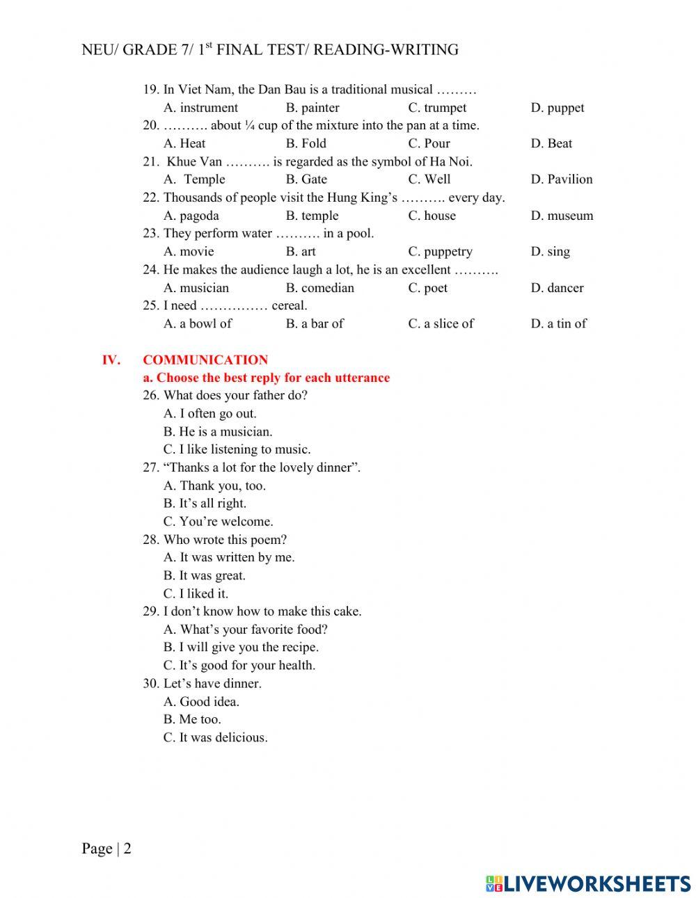 GRADE 7 - 1st FINAL TEST- R-W
