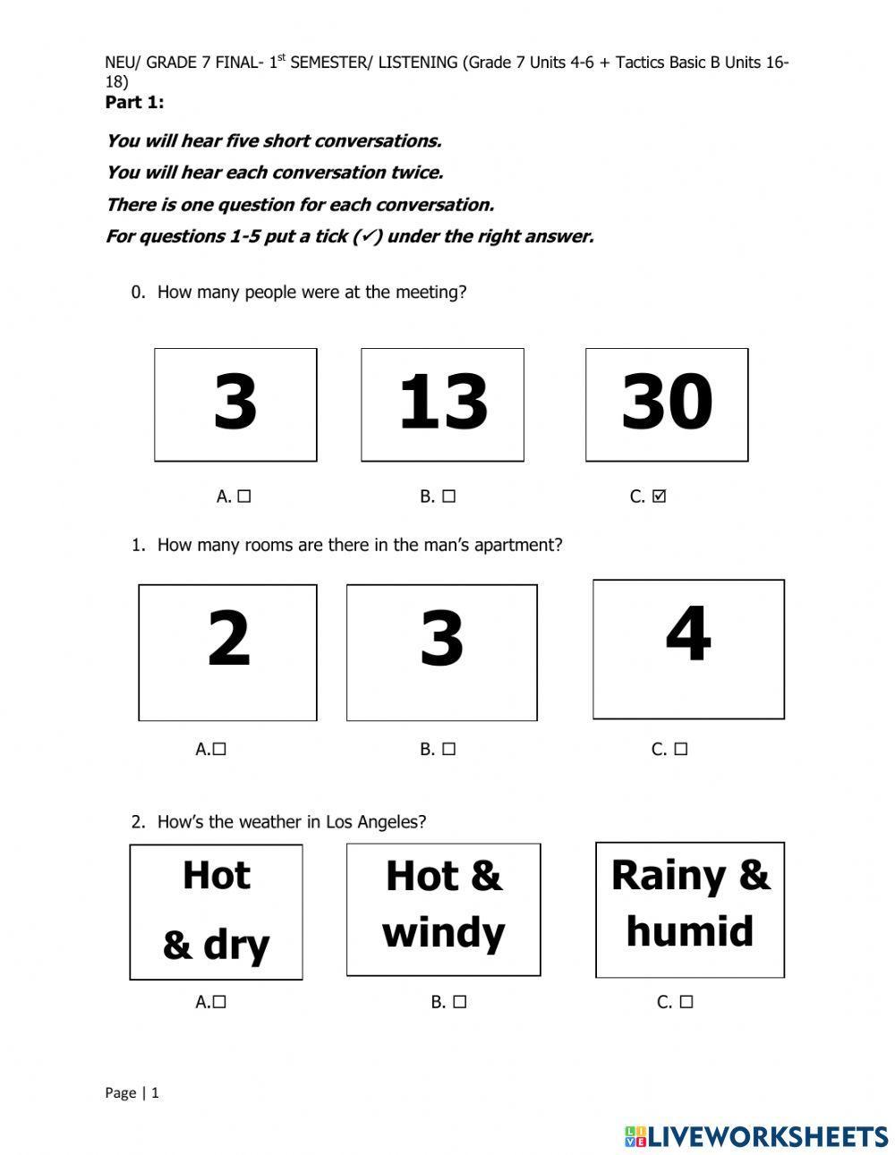 GRADE 7 - 1st FINAL TEST- LISTENING