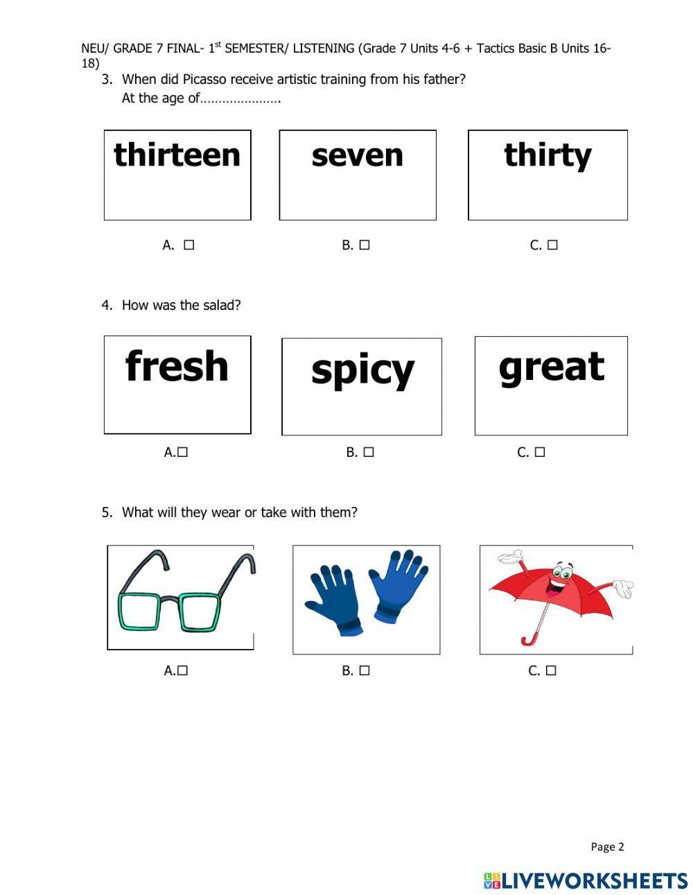GRADE 7 - 1st FINAL TEST- LISTENING