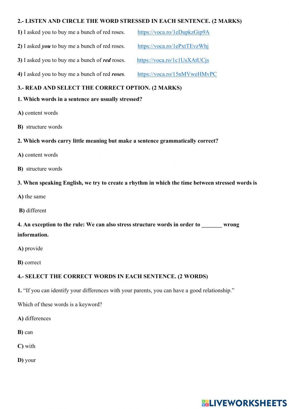 Sentence Stress Summative Test