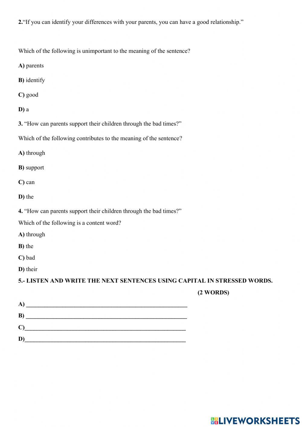 Sentence Stress Summative Test