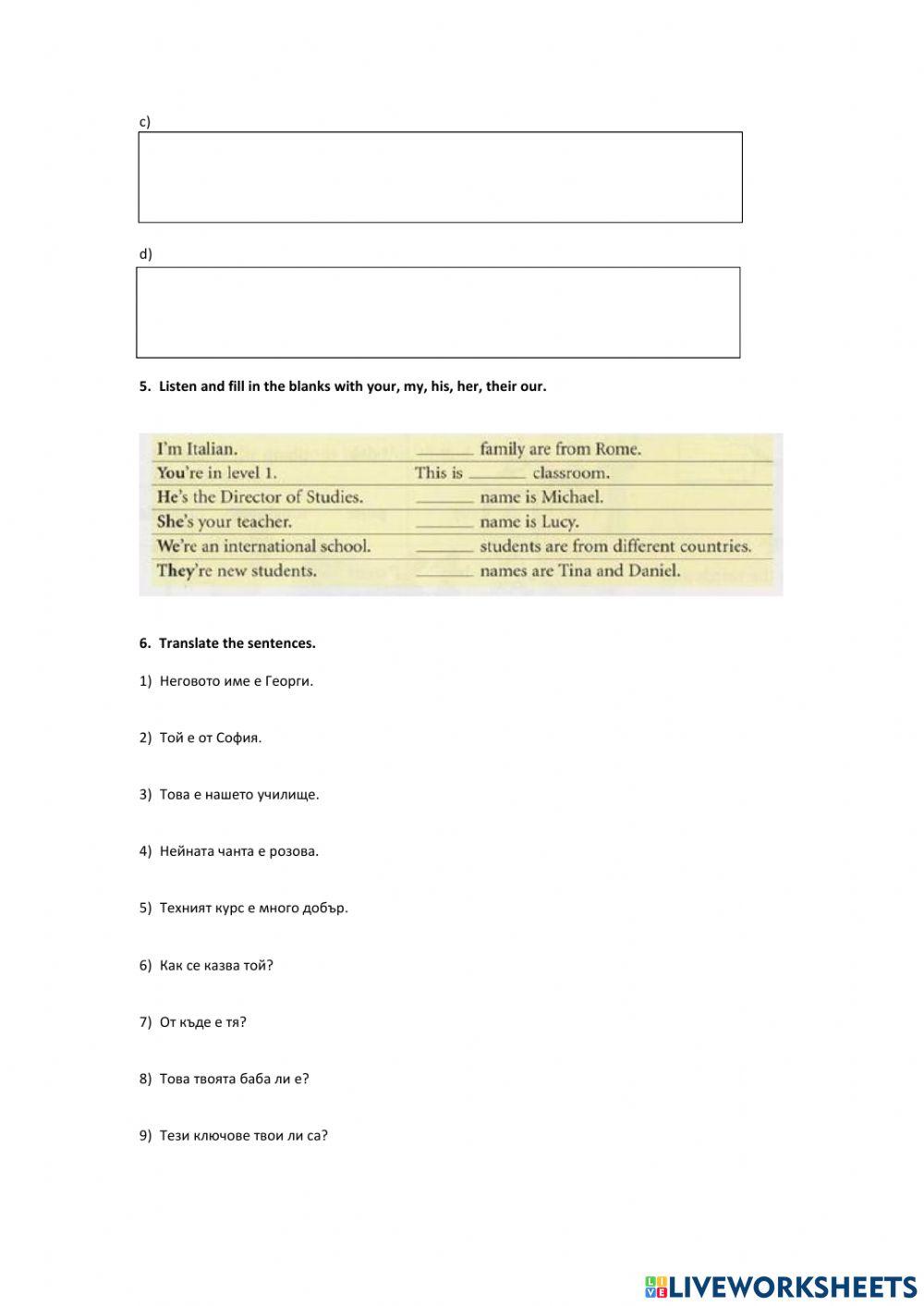 Verb To be + possesives