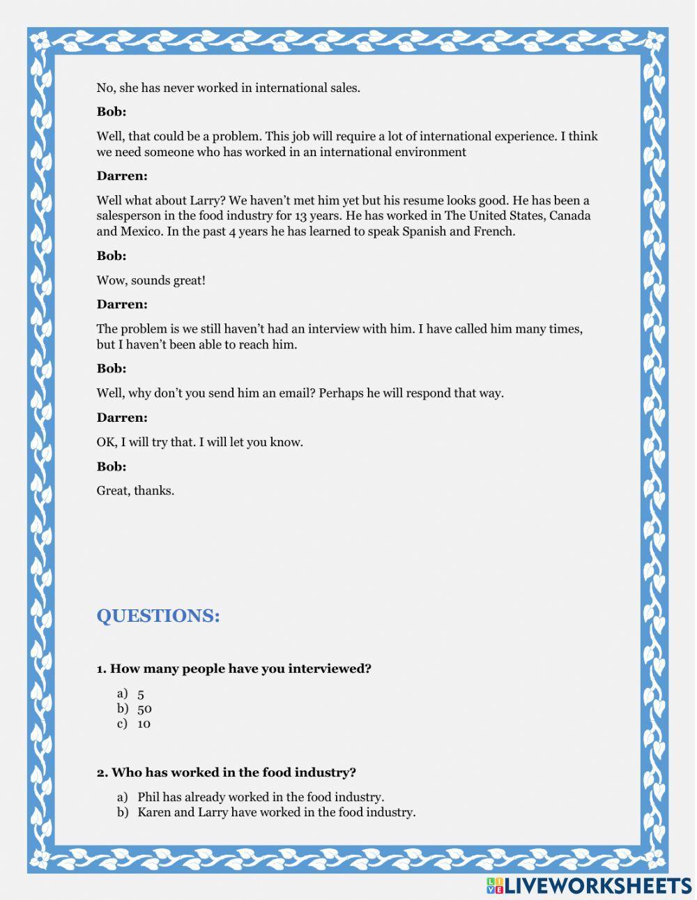 JOB INTERVIEW. READING