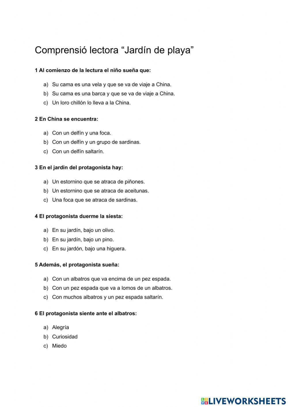 Comprensión lectora -Jardín de playa-