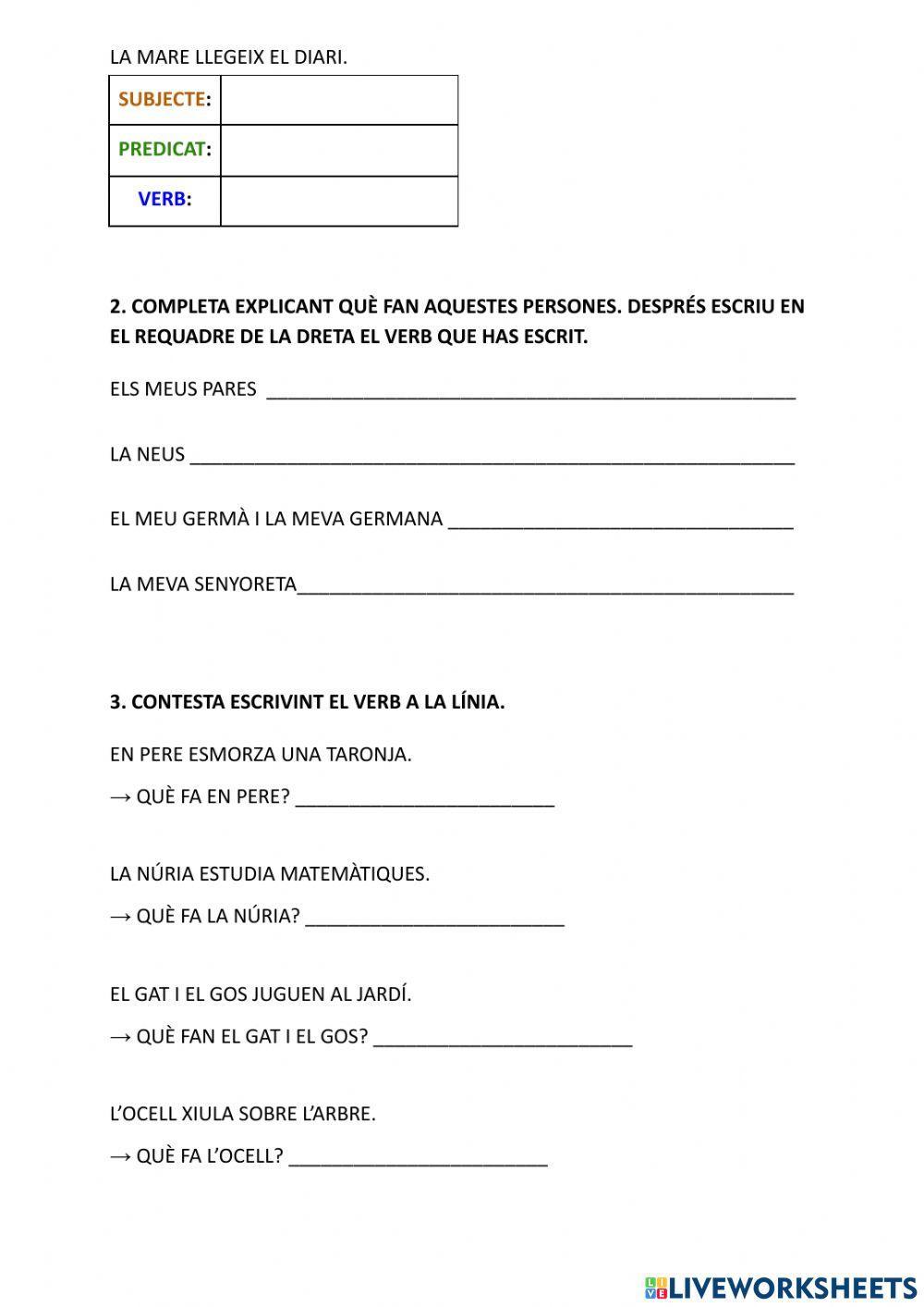 Subjecte i predicat: el verb