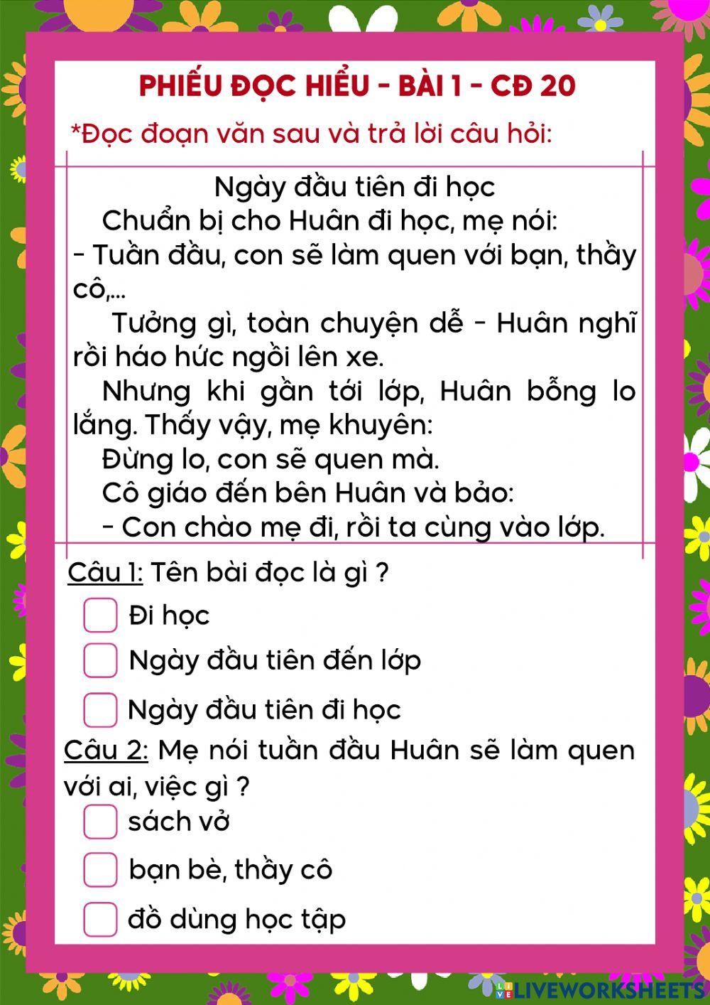 Đọc hiểu Tuần 20-Bài 1