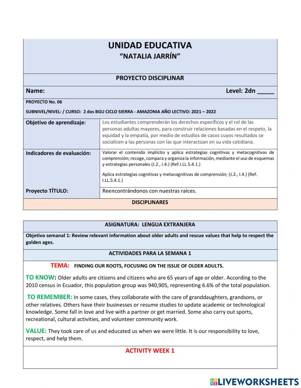 :   finding our roots, focusing on the issue of older adults