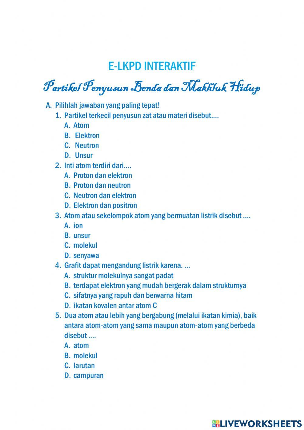 Partikel penyusun benda dan makhluk hidup