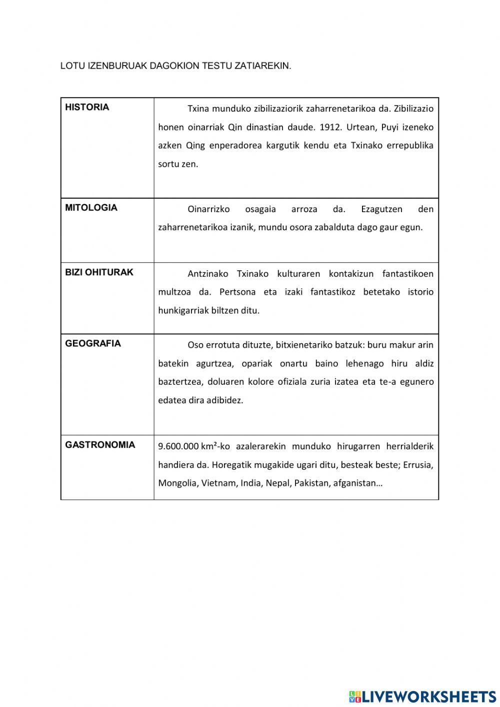 Txinako aurrezagutzak