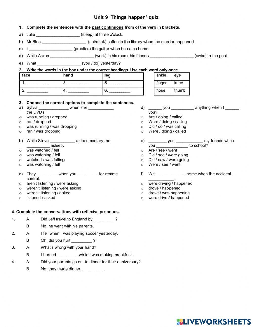 Past continuous vs past simple - Reflexive pronouns