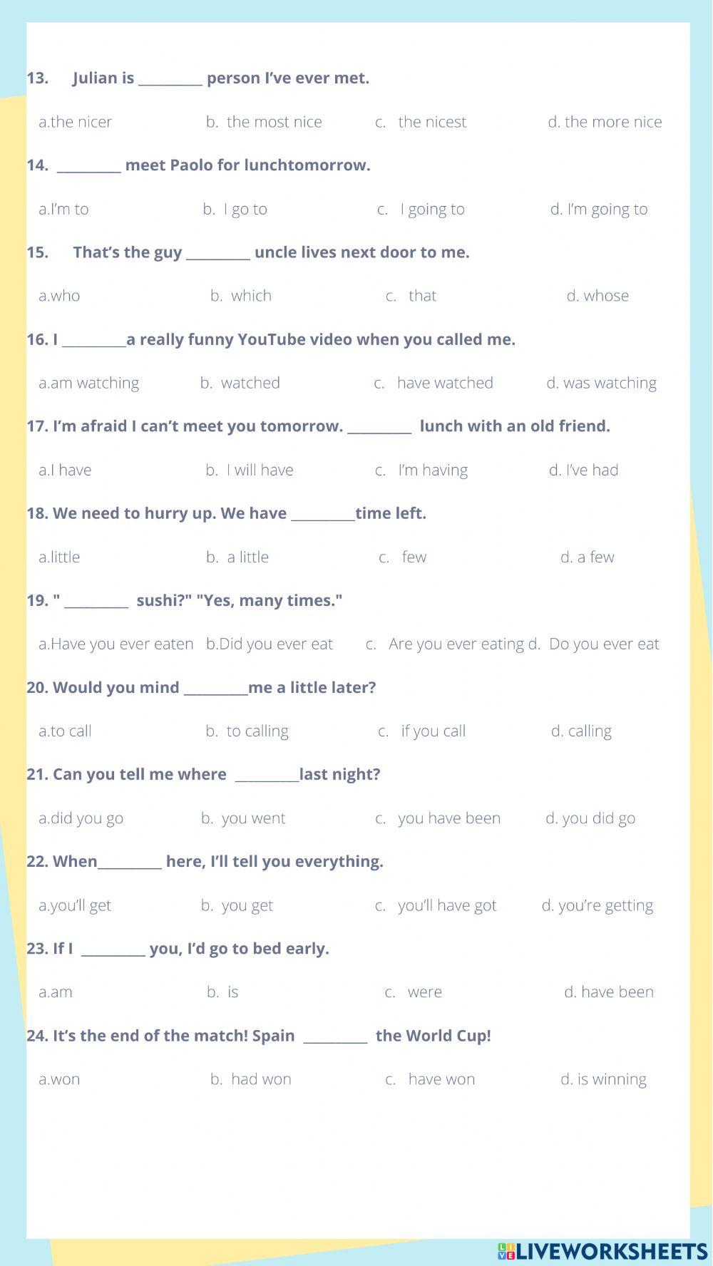 Placement Test- Only grammar