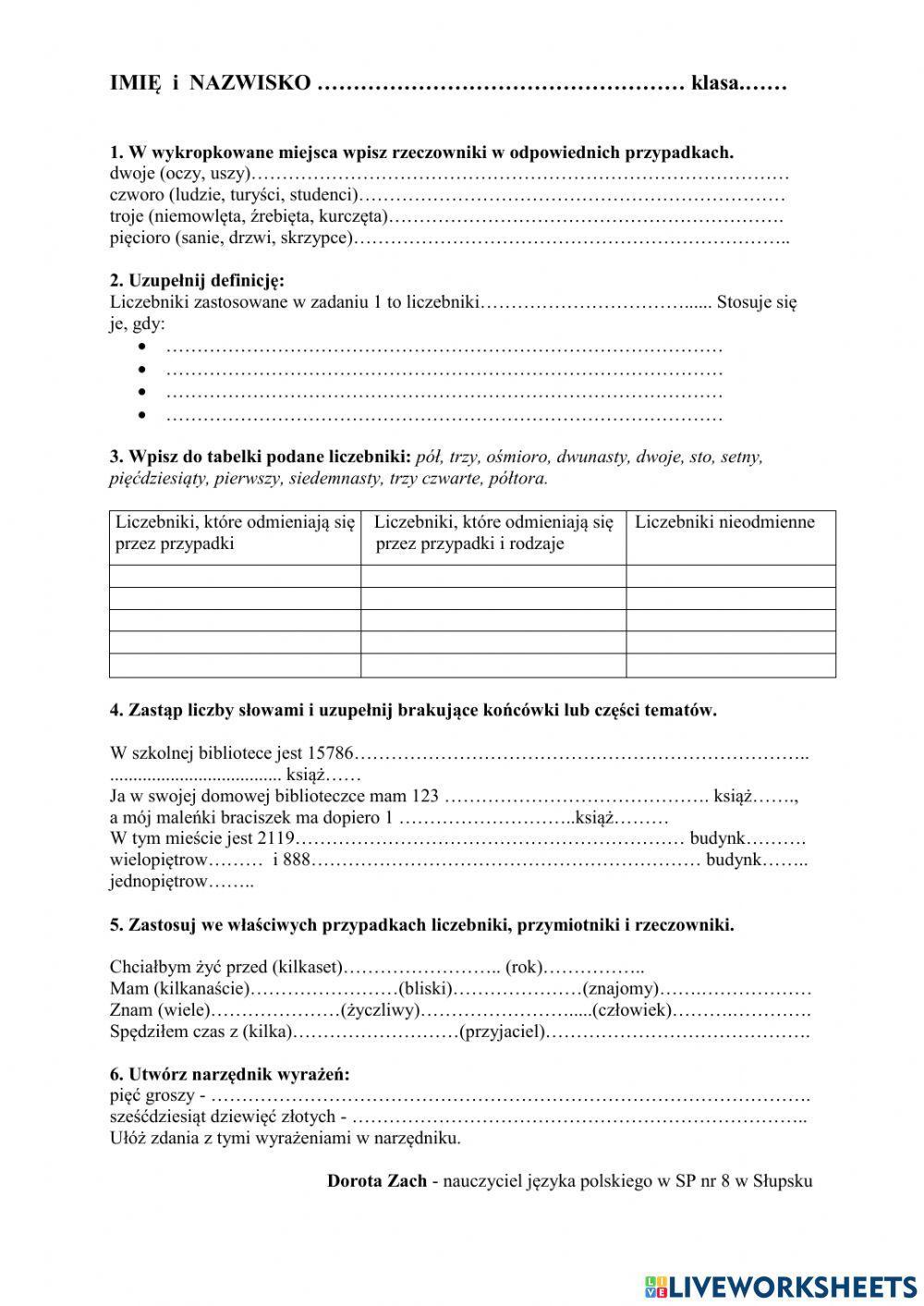 Sprawdzian z liczebników