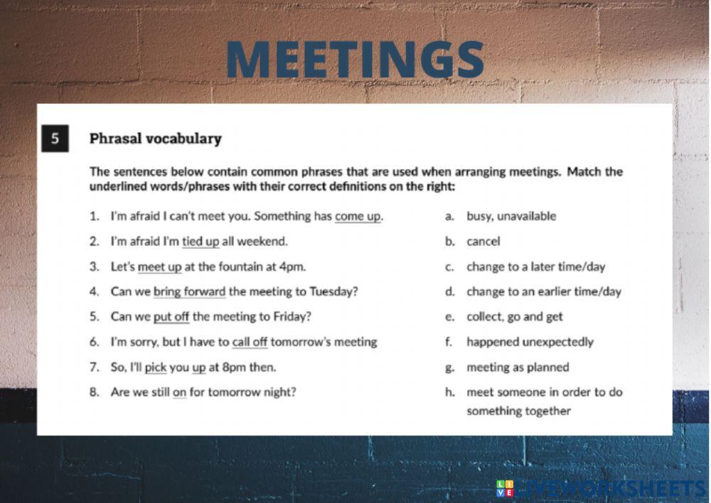 Meetings phrasal verbs
