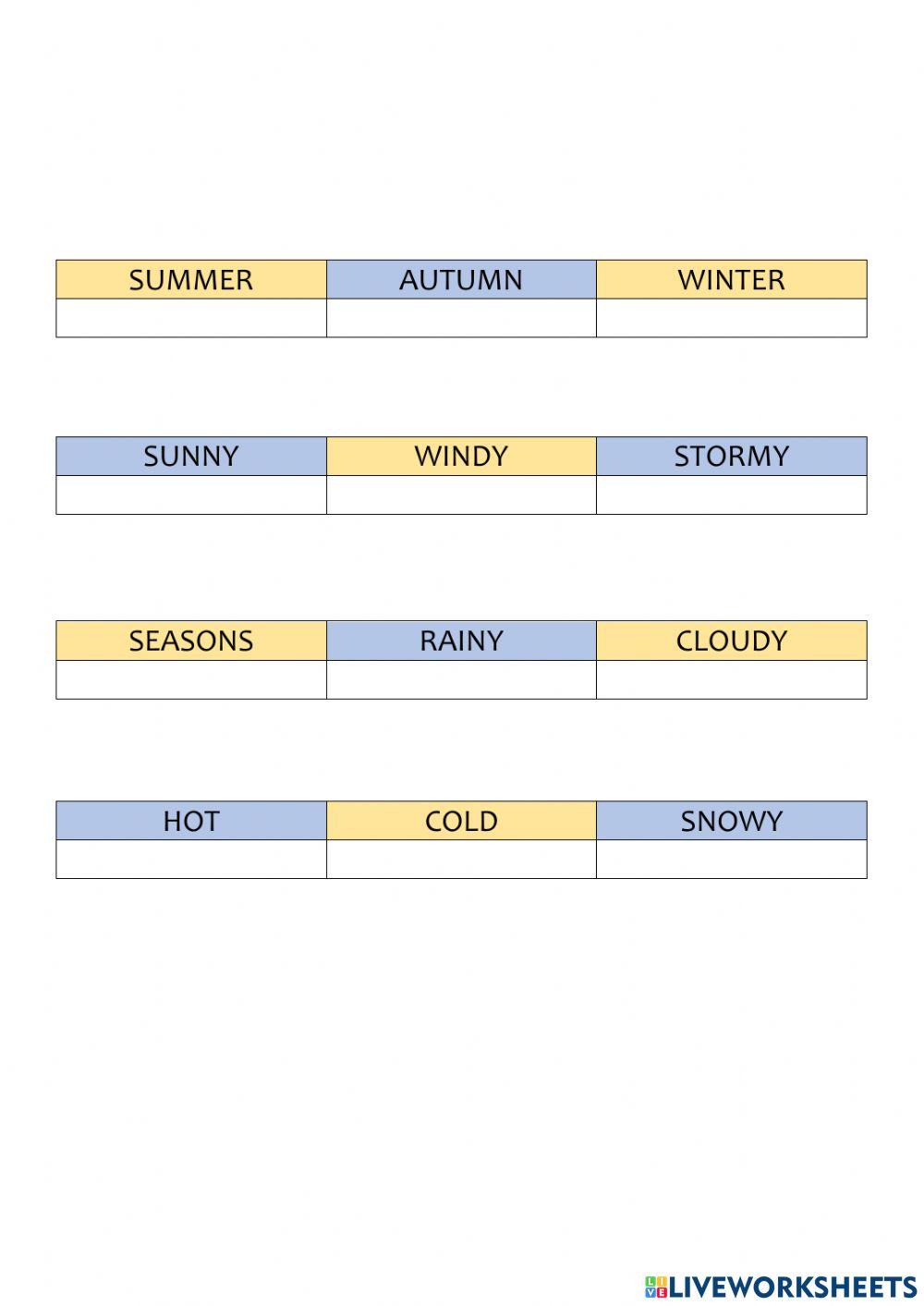 English test primero weather seasons