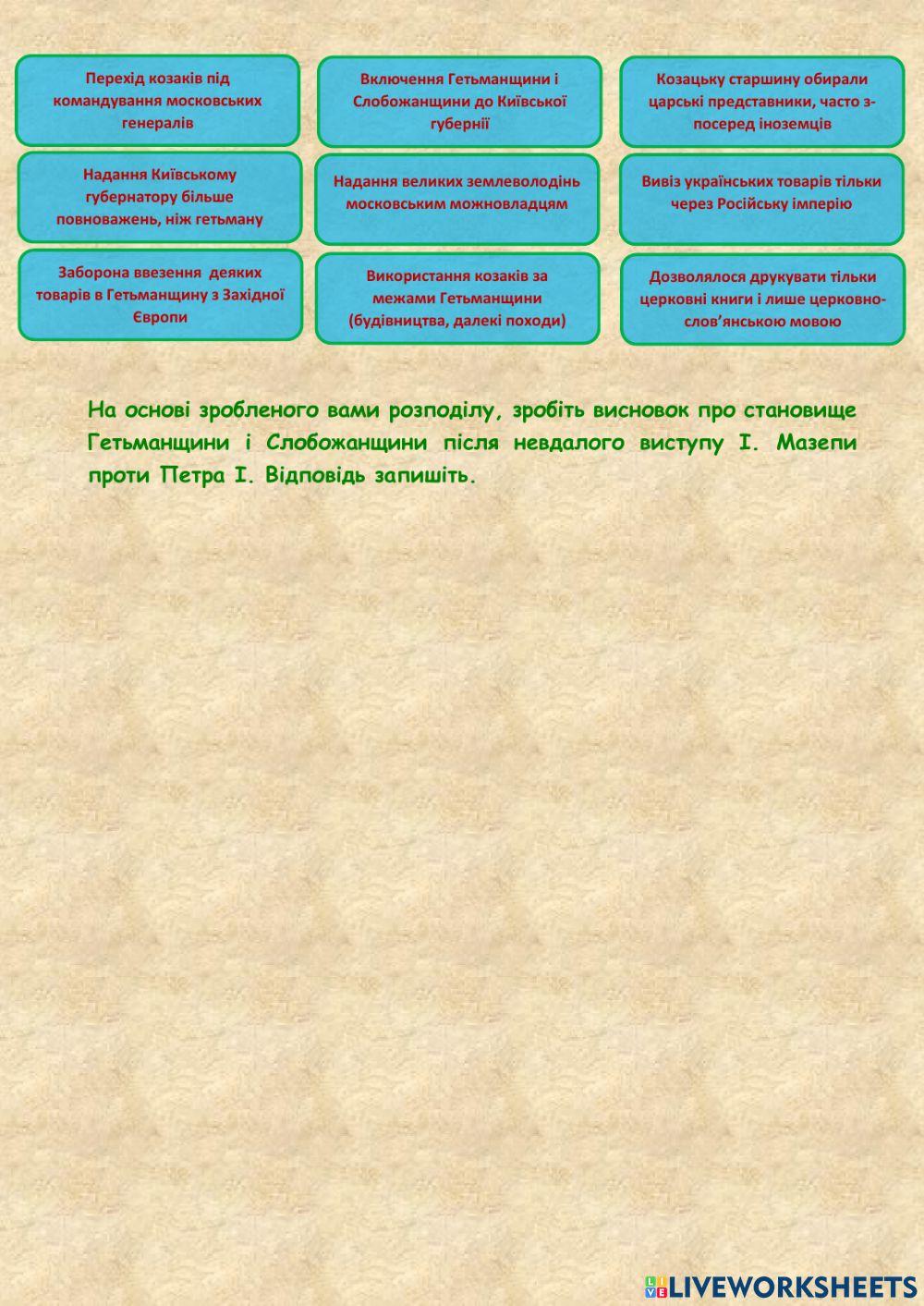 27. Посилення колоніальної політики Російської імперії. Ліквідація гетьманату
