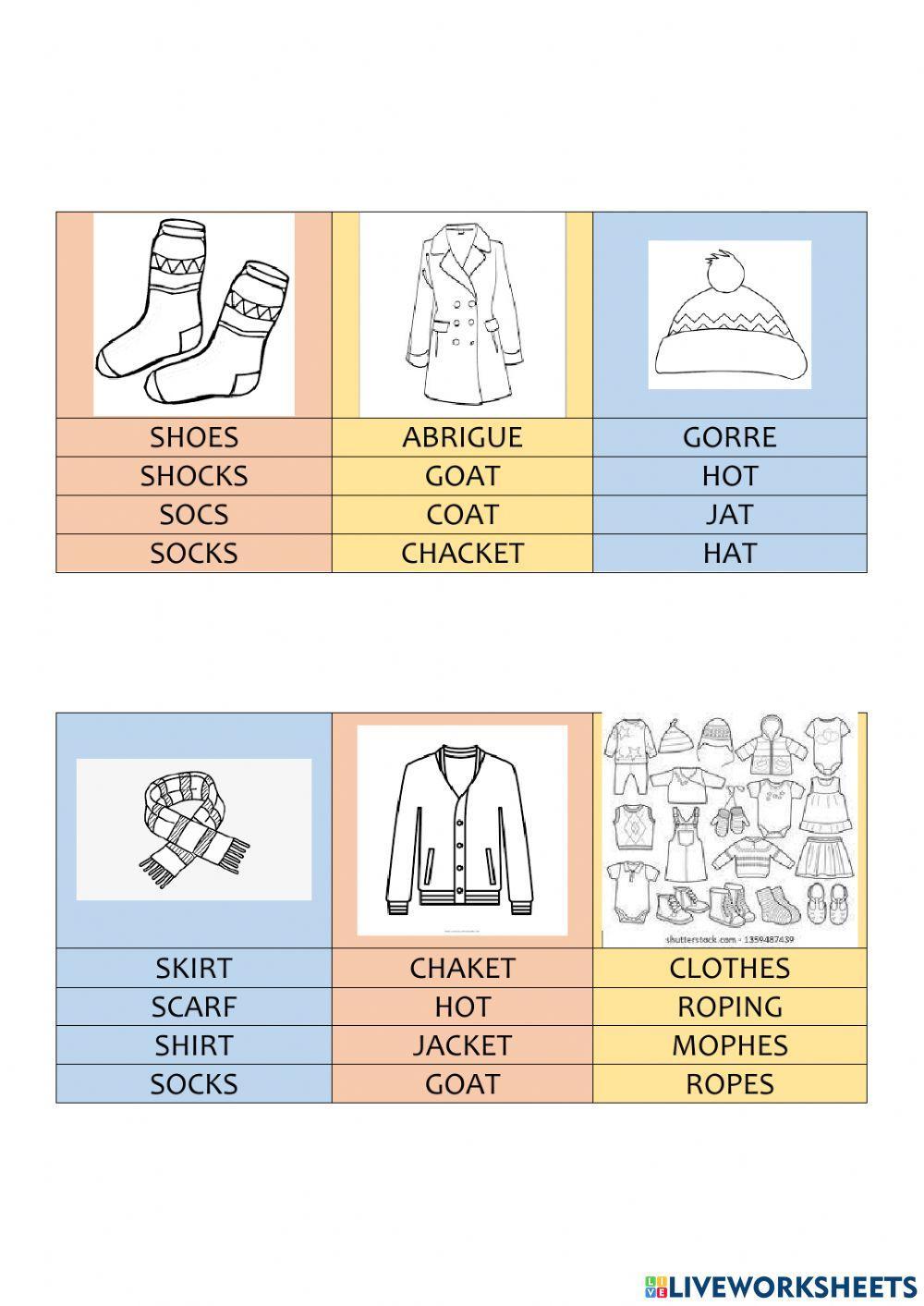 English test primero clothes