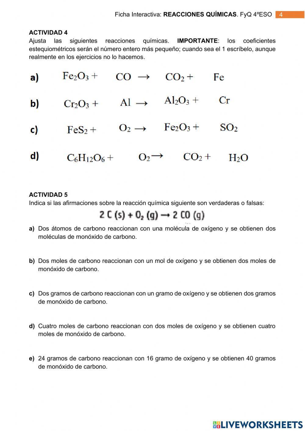 FyQ4ºESO- REACCIONES QUÍMICAS