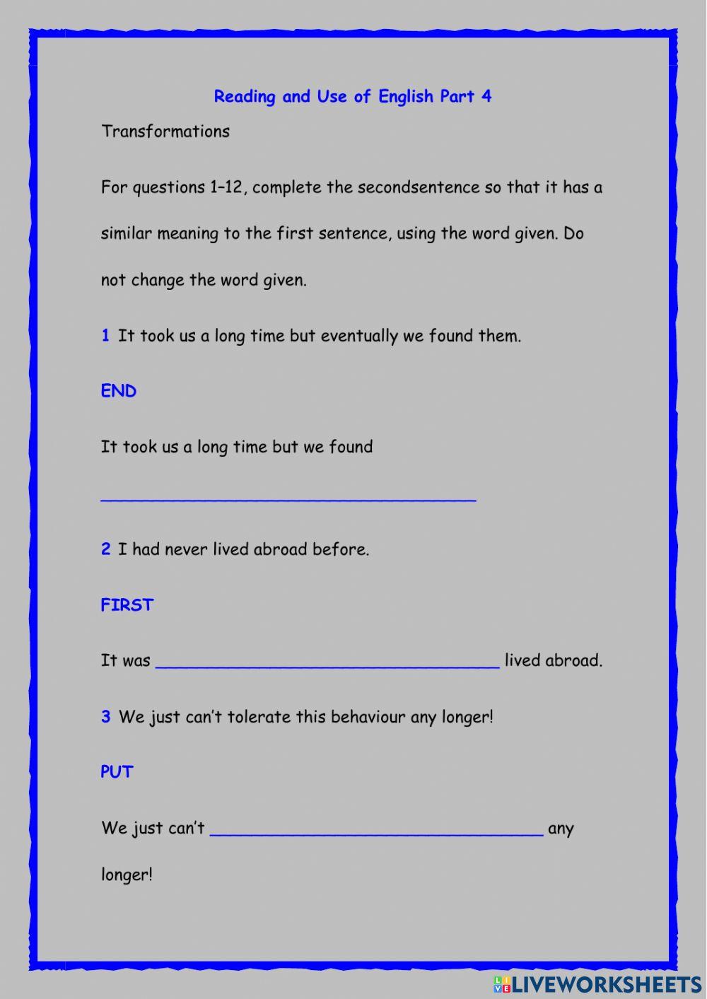 Key word transformations Key word transformations