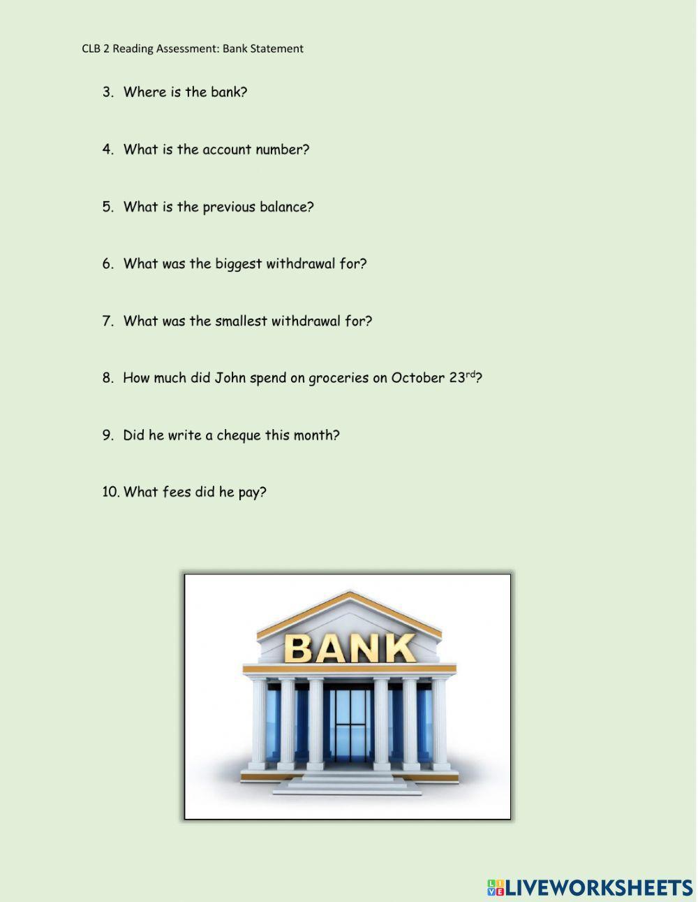 CLB2 Reading Assessment - Bank Statement