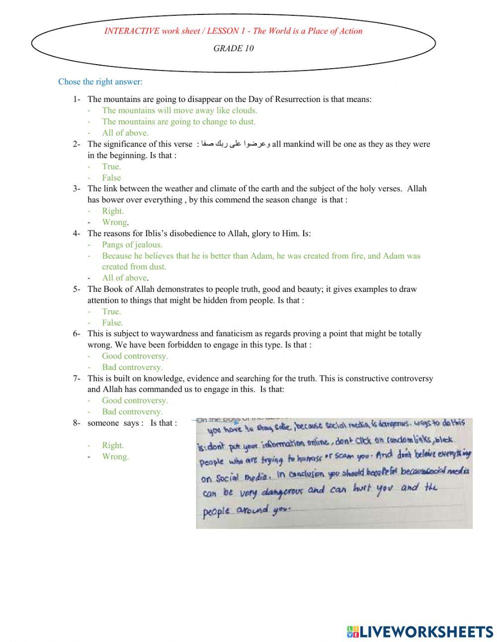 LESSON 1 - The World is a Place of Action