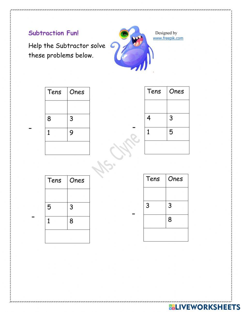 Mathematics Subtracting Regrouping worksheet Live Worksheets