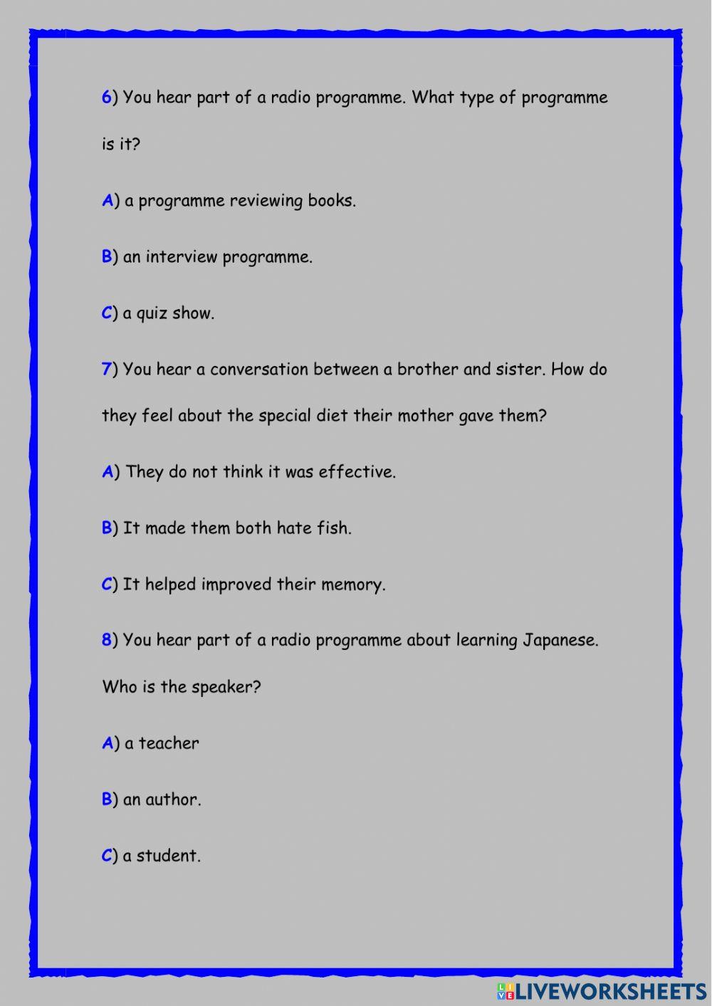Listening comprehension Listening comprehension
