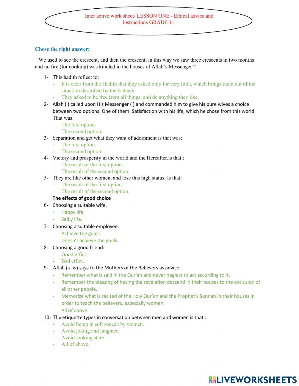 LESSON ONE - Ethical advice and instructions